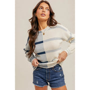 Bold Color Block Stripe Pullover Sweater For A Pop of Style white/blue-Sweater-Blue Bunny Inc-S-white/blue-Urbanheer