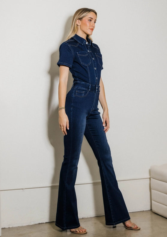 Bootcut Denim Jumpsuit Dark Stone-Jumpsuit-Vibrant M.i.U-S-Urbanheer