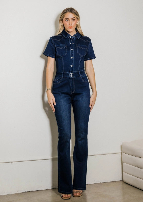 Bootcut Denim Jumpsuit Dark Stone-Jumpsuit-Vibrant M.i.U-S-Urbanheer