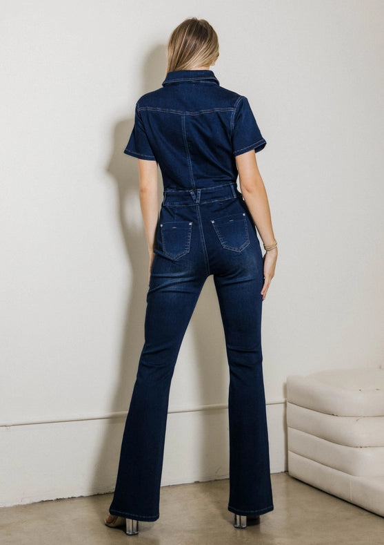 Bootcut Denim Jumpsuit Dark Stone-Jumpsuit-Vibrant M.i.U-S-Urbanheer