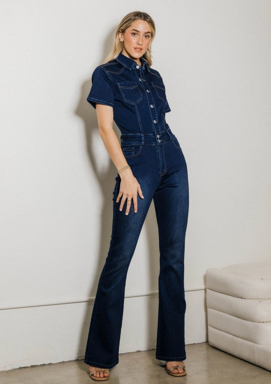 Bootcut Denim Jumpsuit Dark Stone-Jumpsuit-Vibrant M.i.U-S-Urbanheer