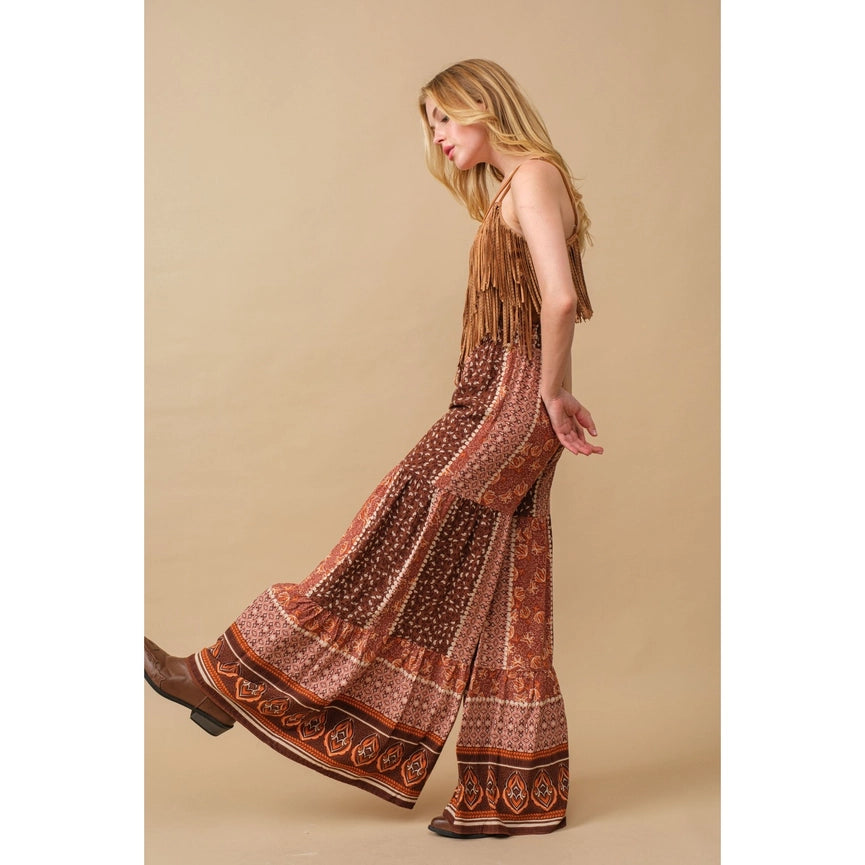 Border Block Tiered Palazzo Pants-Pants-Apolline-S-BROWN-Urbanheer