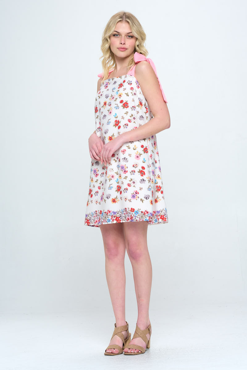 Border Print Floral Dress with Bow Detail-Dresses-Reneecollection-Urbanheer