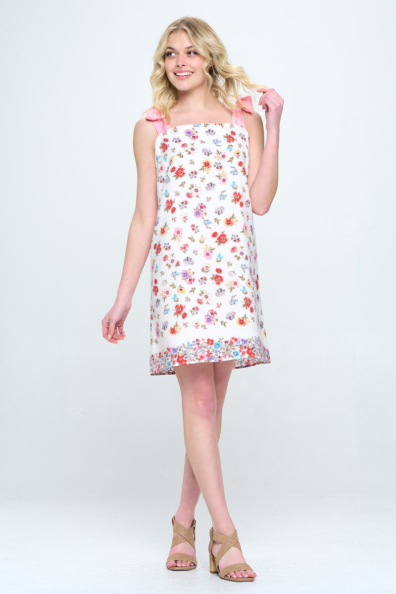 Border Print Floral Dress with Bow Detail-Dresses-Reneecollection-Urbanheer