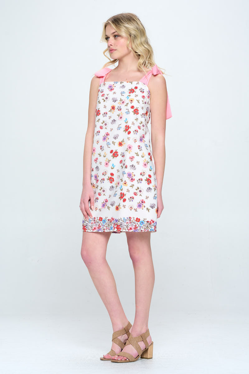 Border Print Floral Dress with Bow Detail-Dresses-Reneecollection-Urbanheer