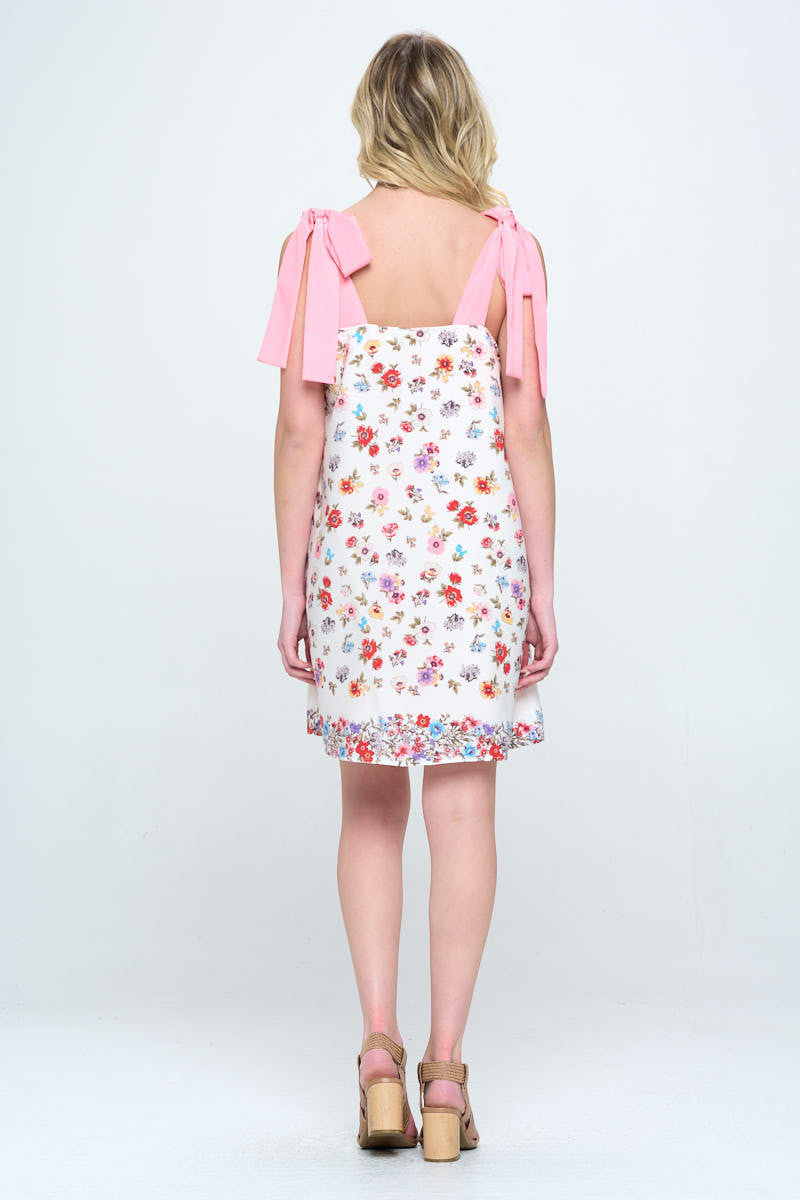 Border Print Floral Dress with Bow Detail-Dresses-Reneecollection-Urbanheer