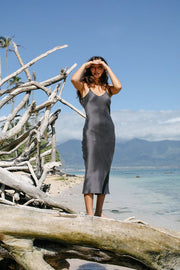 Botanical Dyed Mulberry Silk Slip Dress in Slate-Dress-Ocean Prairie-S-Slate-Urbanheer