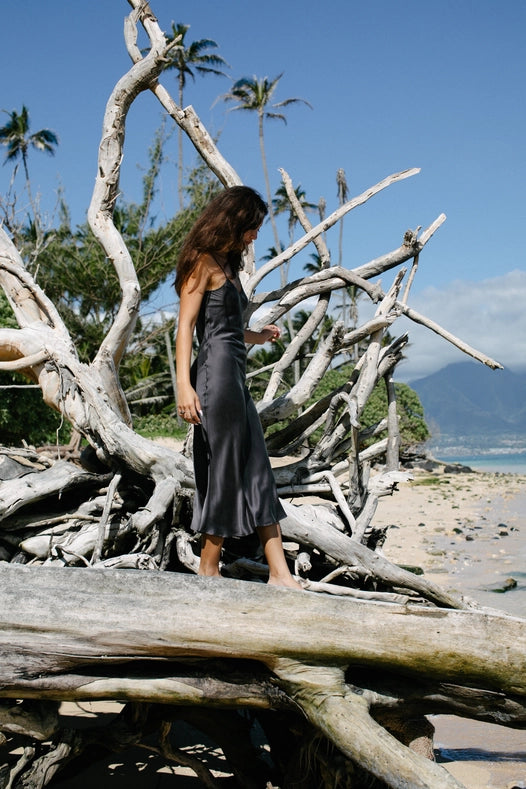 Botanical Dyed Mulberry Silk Slip Dress in Slate-Dress-Ocean Prairie-S-Slate-Urbanheer