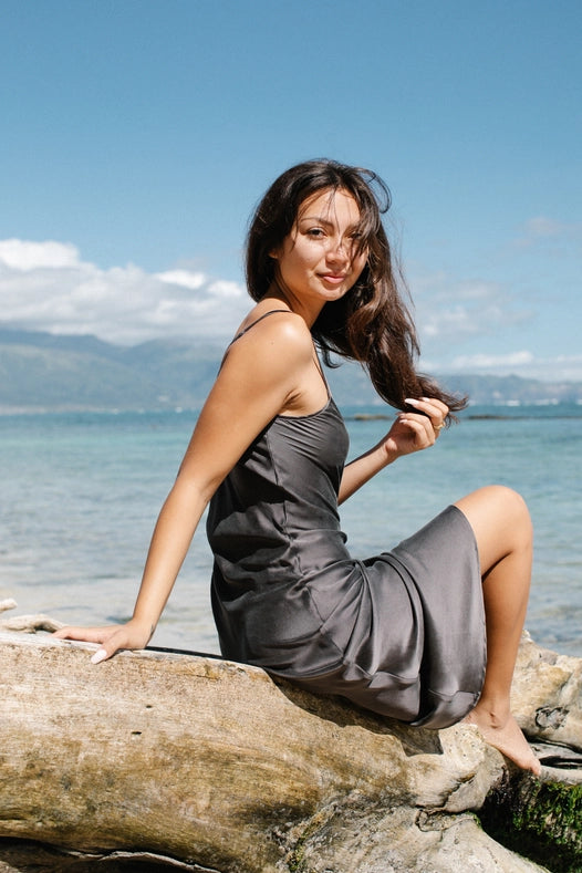 Botanical Dyed Mulberry Silk Slip Dress in Slate-Dress-Ocean Prairie-S-Slate-Urbanheer