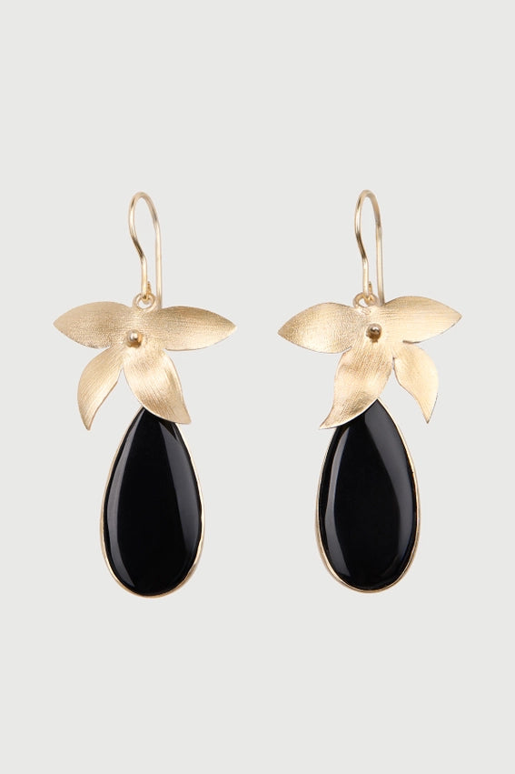 Botanical Teardrop Earrings Black-Earrings-SAACHI-Black-Urbanheer
