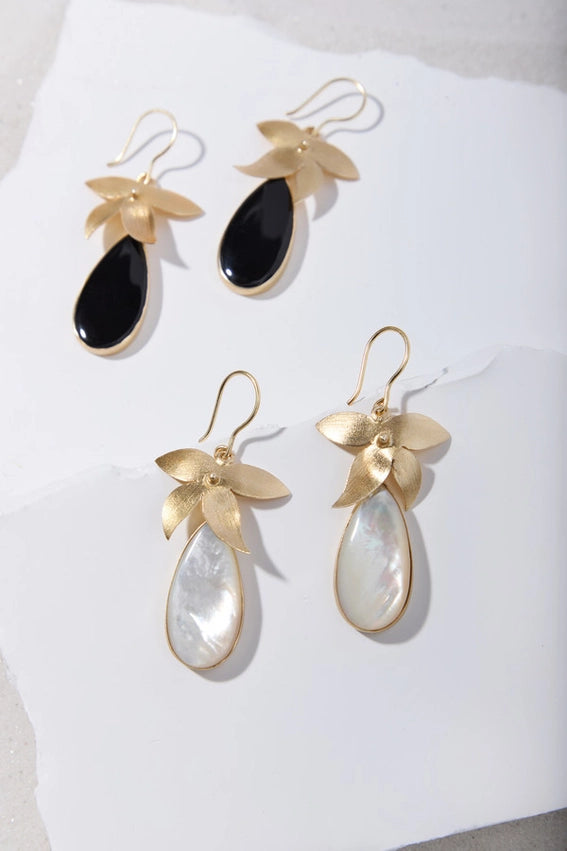 Botanical Teardrop Earrings Black-Earrings-SAACHI-Black-Urbanheer