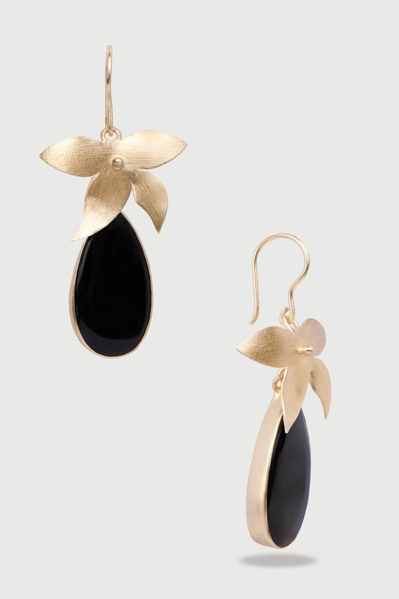 Botanical Teardrop Earrings Black-Earrings-SAACHI-Black-Urbanheer