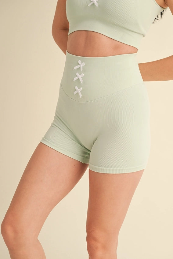 Bow Detail Double Layered Bra and Shorts Set Mint-Set-KIMBERLY C-S-Mint-Urbanheer