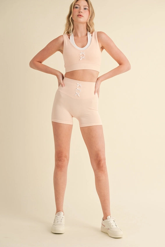 Bow Detail Double Layered Bra and Shorts Set Peach-Set-KIMBERLY C-S-Peach-Urbanheer