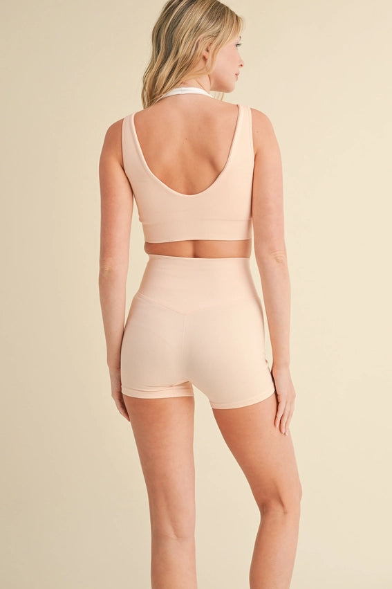 Bow Detail Double Layered Bra and Shorts Set Peach-Set-KIMBERLY C-S-Peach-Urbanheer