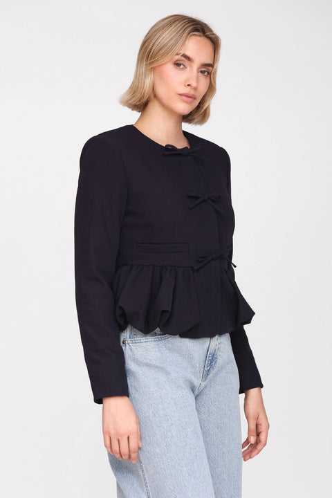Bow-Front Stretch Suiting Peplum Jacket