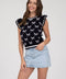 Bow Pattern Ruffle Sleeve Sweater Knit Top NAVY-TOP-Blu Pepper-S-NAVY-Urbanheer