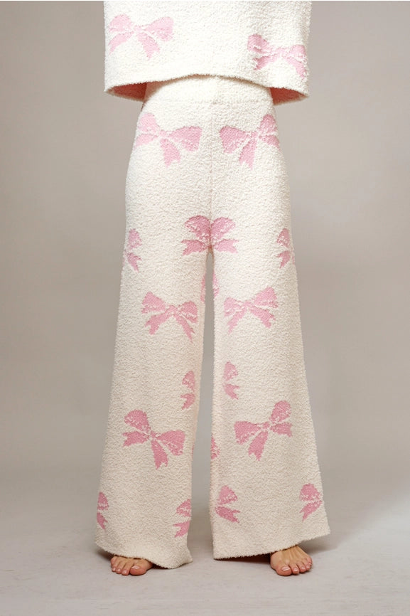 Bow Print Cozy Sweater Set Off White-Set-Blue B-S-Off White-Urbanheer