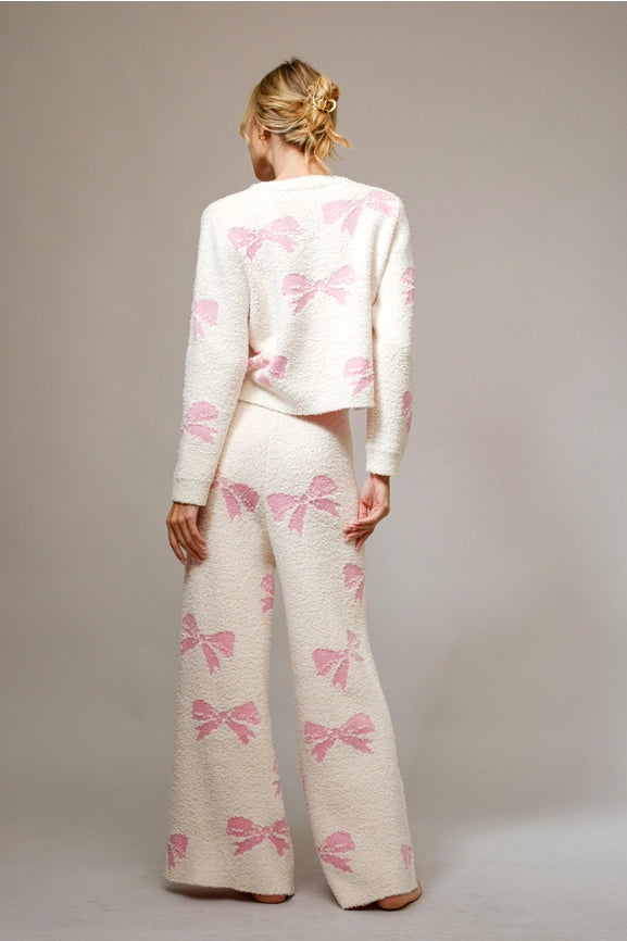 Bow Print Cozy Sweater Set Off White-Set-Blue B-S-Off White-Urbanheer