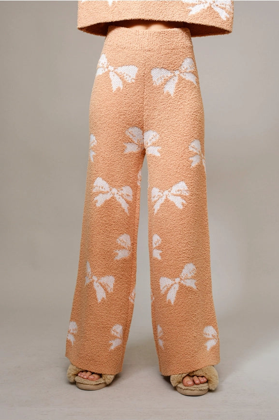 Bow Print Cozy Sweater Set Taupe-Set-Blue B-S-Taupe-Urbanheer