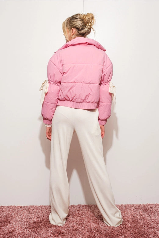 Bow Puffer Jacket Pink-Jacket-Pretty Garbage-S-Urbanheer