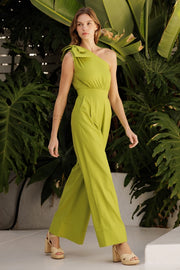 Bow Shoulder Wide Leg Jumpsuit Avocado-Jumpsuit-Endless Blu-S-Avocado-Urbanheer