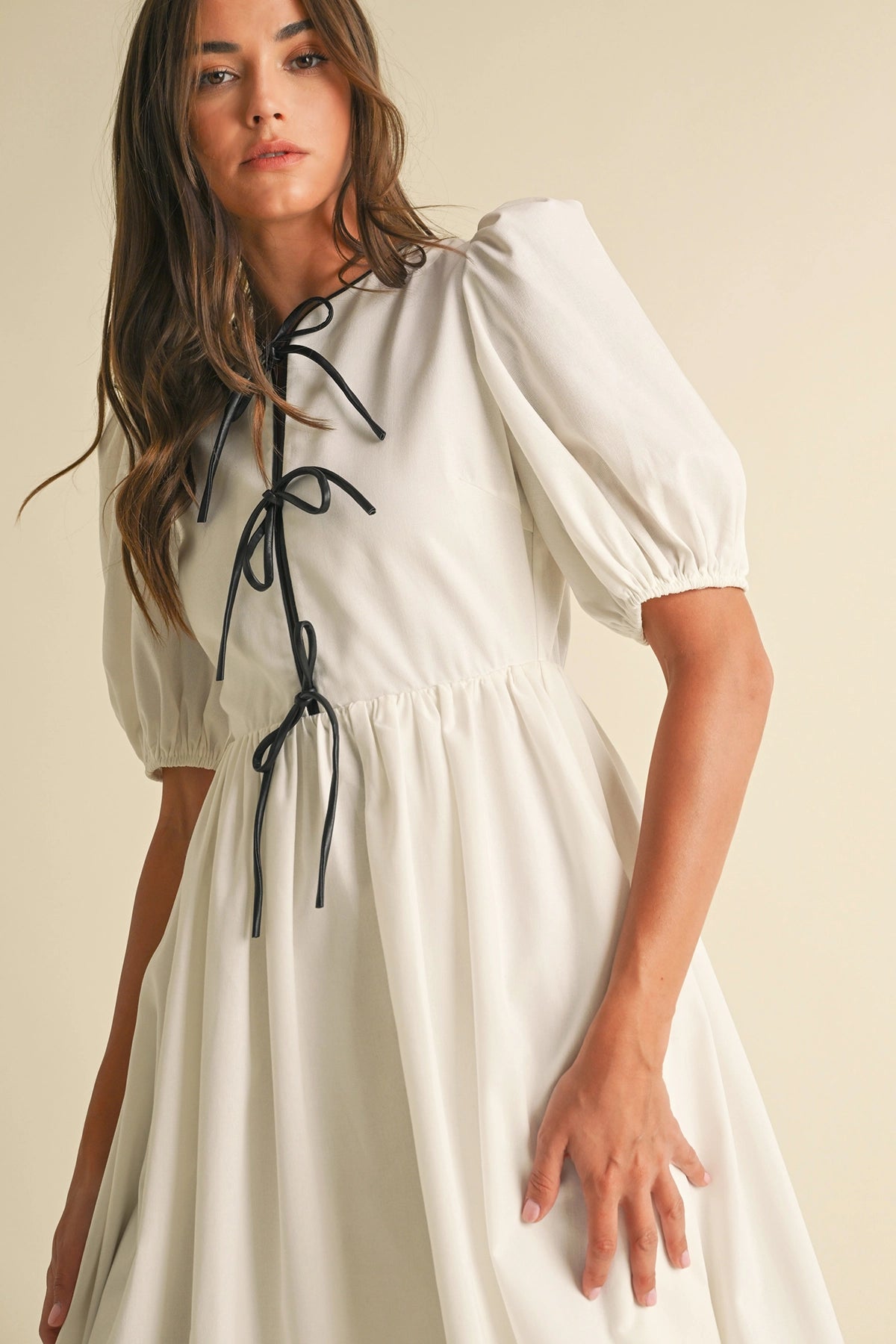Bow Tie Short Sleeve Midi Dress