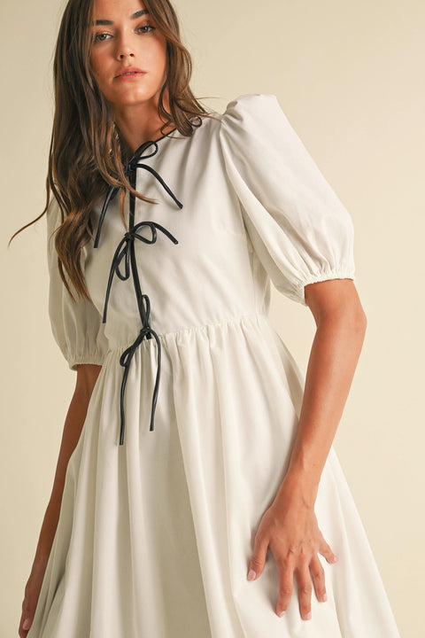 Bow Tie Short Sleeve Midi Dress