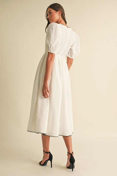 Bow Tie Short Sleeve Midi Dress