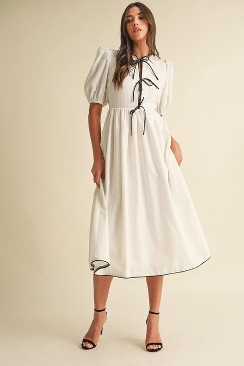 Bow Tie Short Sleeve Midi Dress