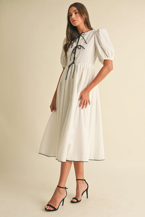 Bow Tie Short Sleeve Midi Dress