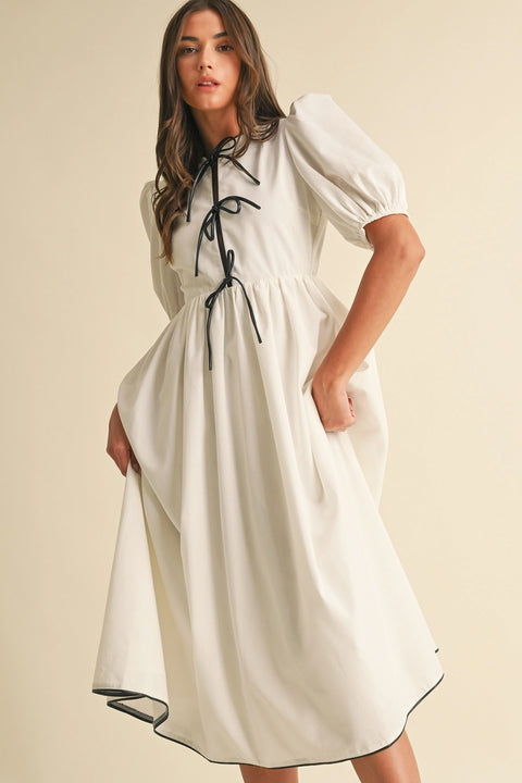 Bow Tie Short Sleeve Midi Dress