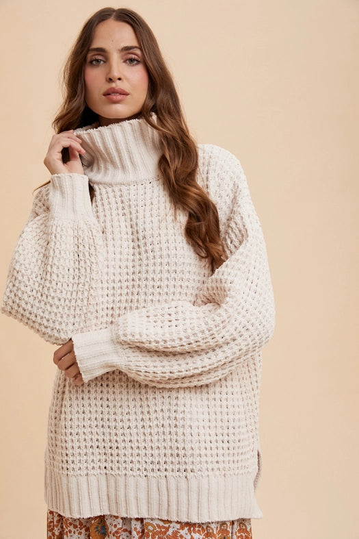 Box Weave Chunky Turtleneck Sweater CREME-Sweater-In Loom-S-Urbanheer