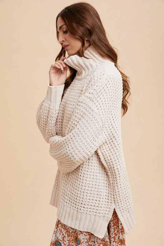 Box Weave Chunky Turtleneck Sweater CREME-Sweater-In Loom-S-Urbanheer