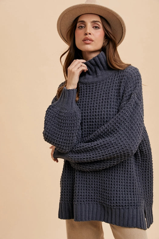 Box Weave Chunky Turtleneck Sweater LAVA SMOKE-Sweater-In Loom-S-Urbanheer