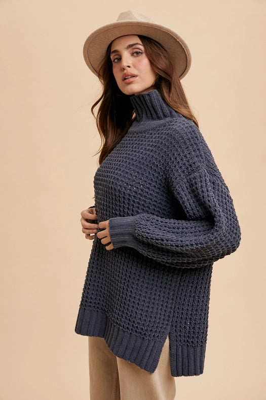 Box Weave Chunky Turtleneck Sweater LAVA SMOKE-Sweater-In Loom-S-Urbanheer