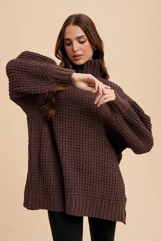 Box Weave Chunky Turtleneck Sweater MOCHA-Sweater-In Loom-S-Urbanheer