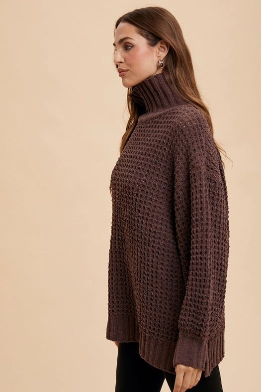 Box Weave Chunky Turtleneck Sweater MOCHA-Sweater-In Loom-S-Urbanheer