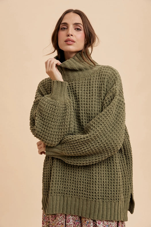Box Weave Chunky Turtleneck Sweater OLIVE-Sweater-In Loom-S-Urbanheer