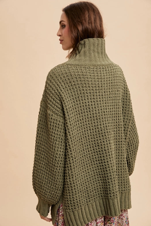 Box Weave Chunky Turtleneck Sweater OLIVE-Sweater-In Loom-S-Urbanheer