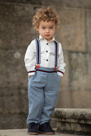 Boy Set with Blue Suspender Trousers and Shirt-Boy Set-Piccola Speranza-6M-White / Blue-Urbanheer