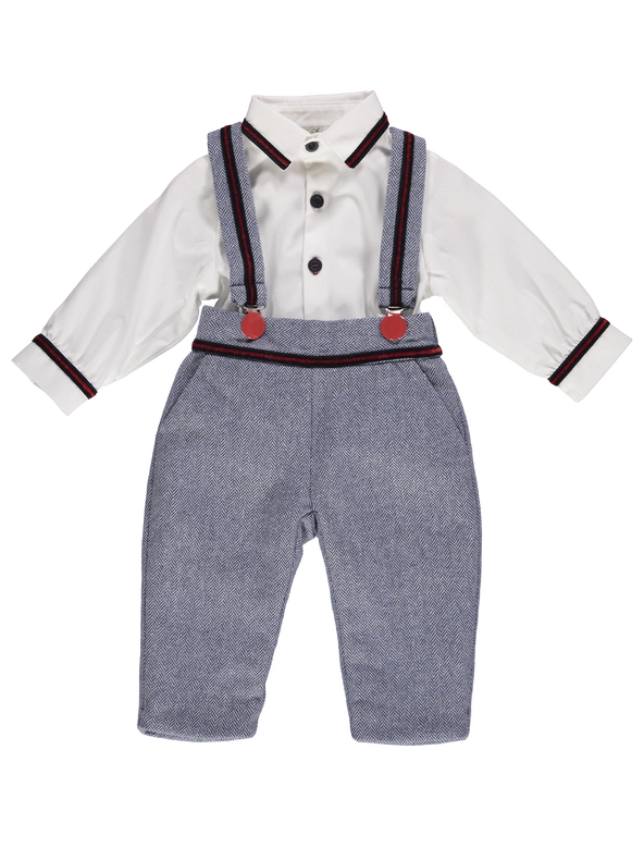 Boy Set with Blue Suspender Trousers and Shirt-Boy Set-Piccola Speranza-6M-White / Blue-Urbanheer