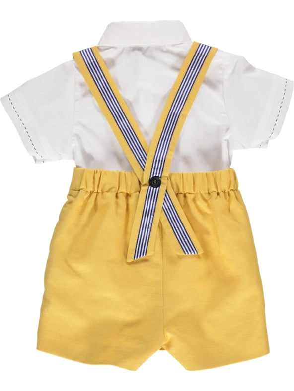 Boy Set with Bow Tie Shirt and Yellow Shorts-Boy Set-Piccola Speranza-12M-WHITE/YELLOW-Urbanheer