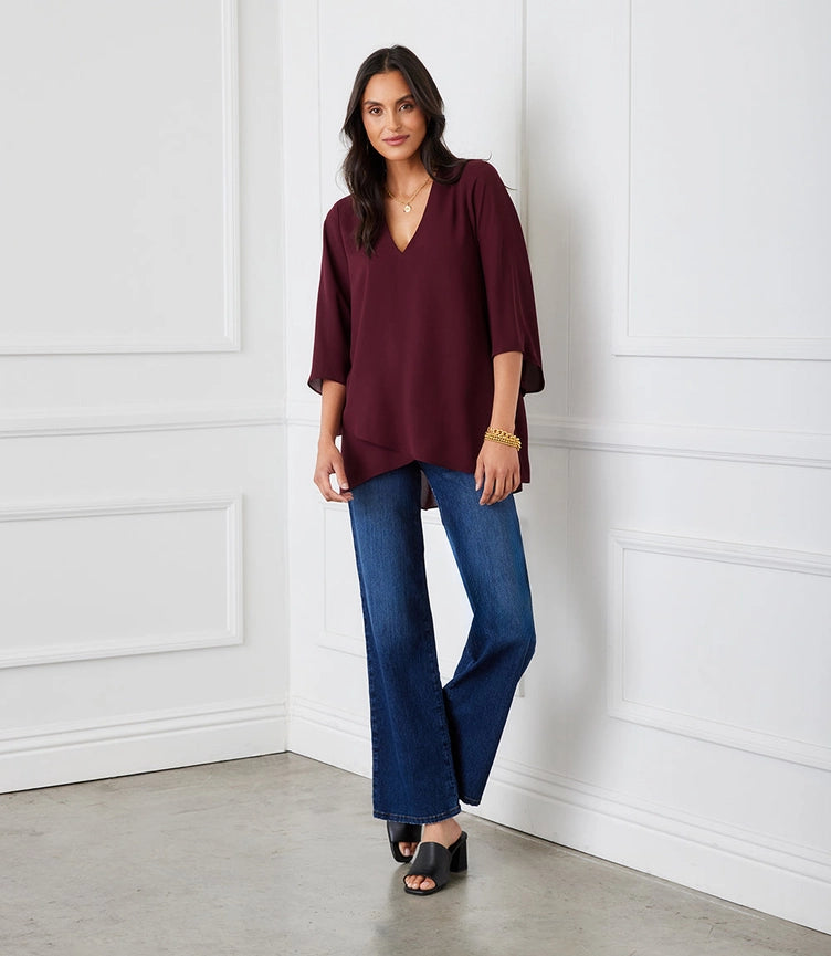 Bracelet Sleeve Asymmetric Top Wine-Top-Karen Kane-XS-Wine-Urbanheer