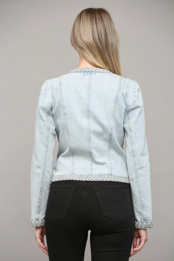 Braided Trim Jean Jacket LIGHT DENIM-Jacket-FATE-S-LIGHT DENIM-Urbanheer