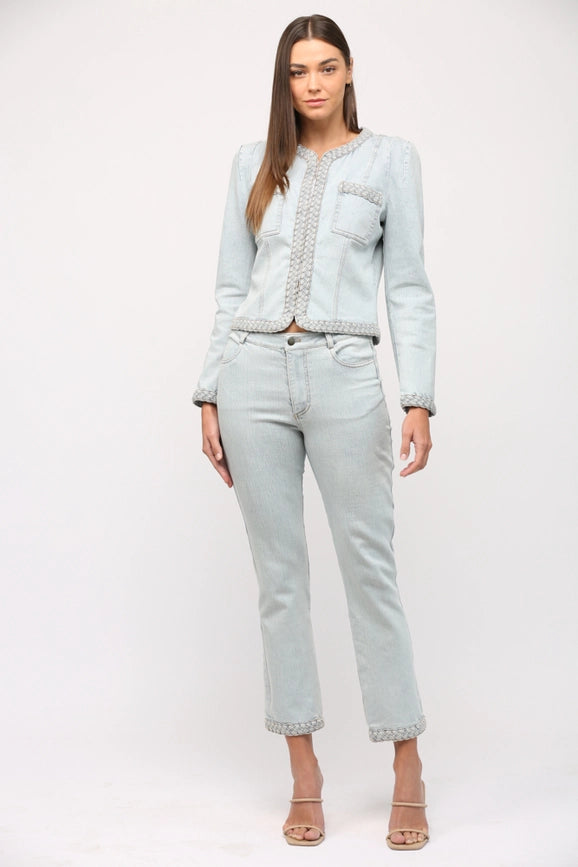 Braided Trim Jean Jacket LIGHT DENIM-Jacket-FATE-S-LIGHT DENIM-Urbanheer