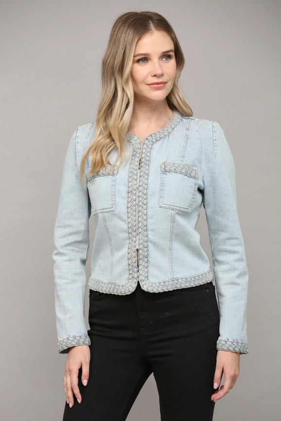 Braided Trim Jean Jacket LIGHT DENIM-Jacket-FATE-S-LIGHT DENIM-Urbanheer