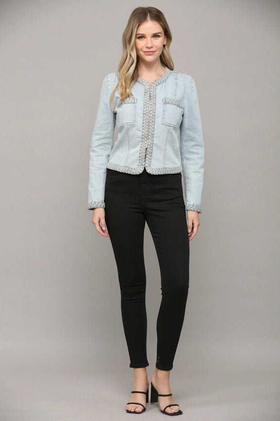 Braided Trim Jean Jacket LIGHT DENIM-Jacket-FATE-S-LIGHT DENIM-Urbanheer
