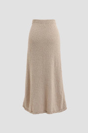 Braided-Trim Sweater Midi Skirt-Skirts-Moon River-XS-BEIGE-Urbanheer