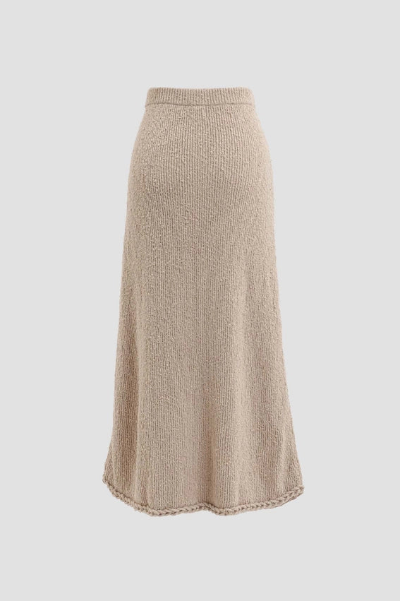 Braided-Trim Sweater Midi Skirt-Skirts-Moon River-XS-BEIGE-Urbanheer
